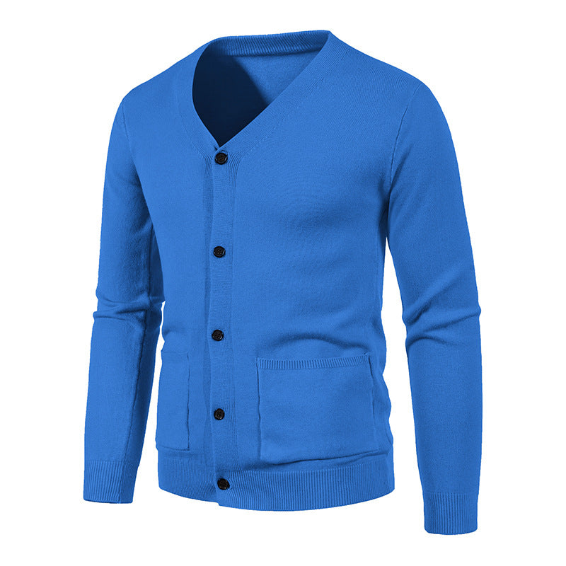 Herren nan schlanker Feinstrick-Cardigan mit V-Ausschnitt, Knopfleiste und aufgesetzten Taschen Echo Archiv
