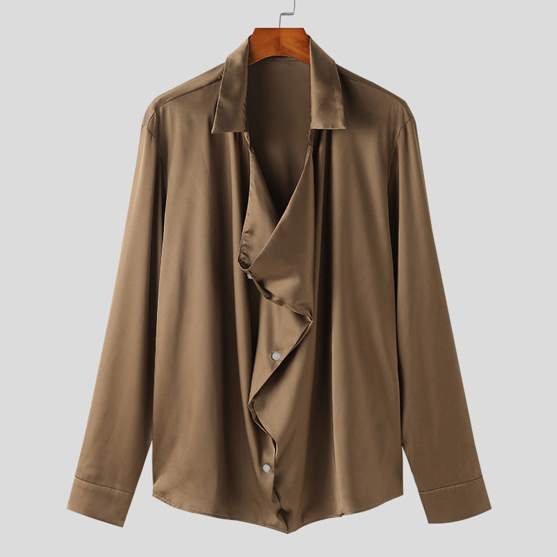 Herren Elegantes Langarmhemd mit drapierter Knopfleiste und seidigem Finish Echoarchiv