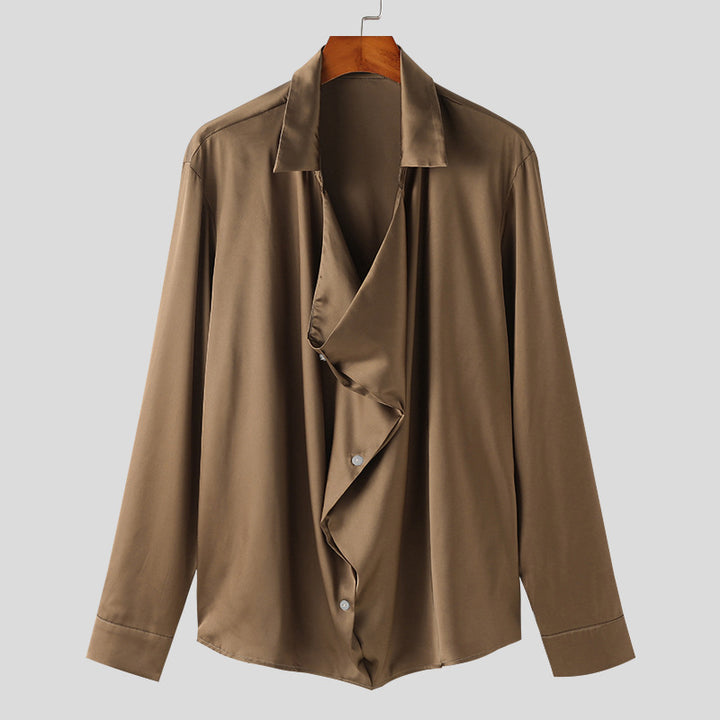 Herren Elegantes Langarmhemd mit drapierter Knopfleiste und seidigem Finish Echoarchiv