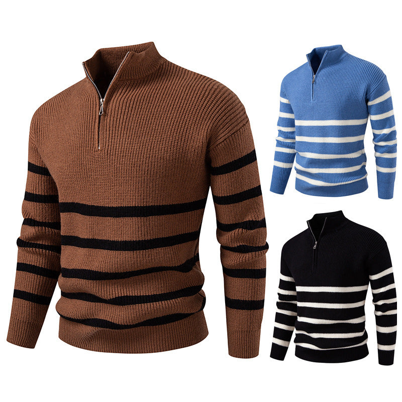 Herren Strickpullover mit modernem Halbreißverschluss und gestreiftem Design Echoarchiv