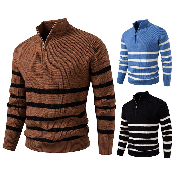Herren Strickpullover mit modernem Halbreißverschluss und gestreiftem Design Echoarchiv