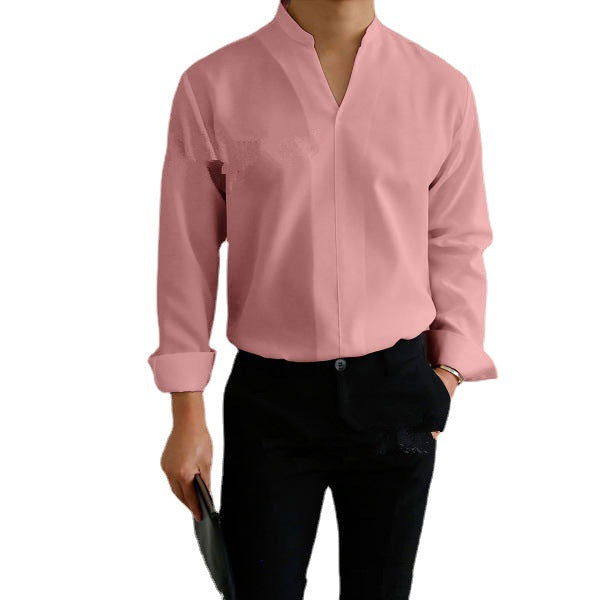 Herren Langarmhemd im modernen Mandarin-Kragen-Stil mit eleganter Knopfblende Echoarchiv