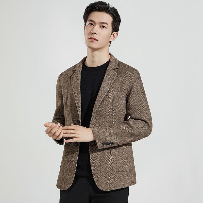 Herren Taillierter Fischgrätmuster Blazer Echoarchiv