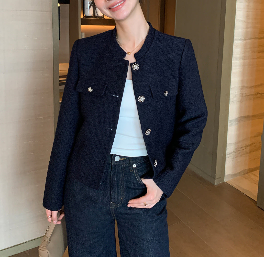 Damen Elegante Tweedjacke mit goldenen Knöpfen Echoarchiv