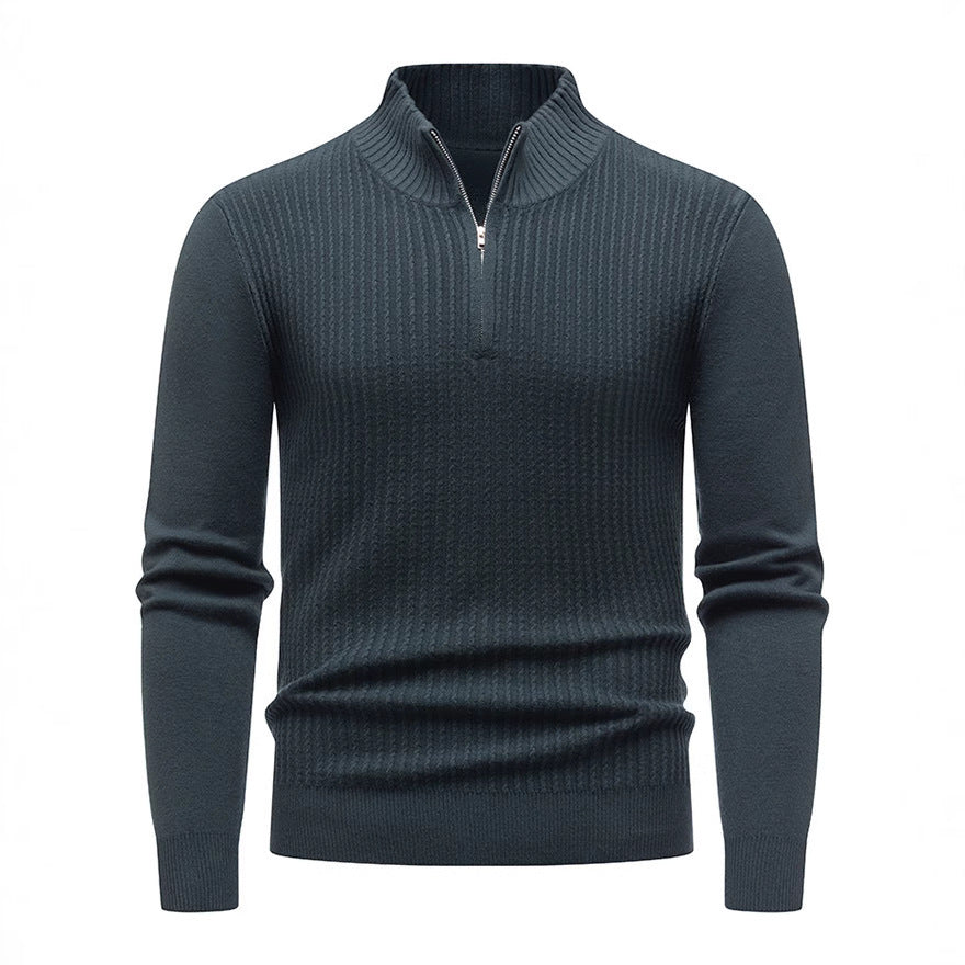 Herren Strickpullover mit modernem Stehkragen und feinem Rippdesign Echoarchiv