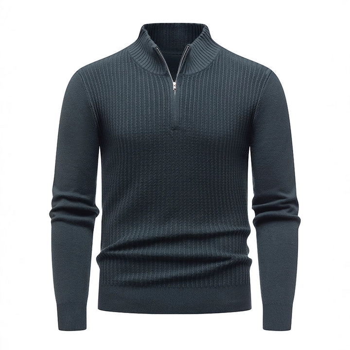 Herren Strickpullover mit modernem Stehkragen und feinem Rippdesign Echoarchiv