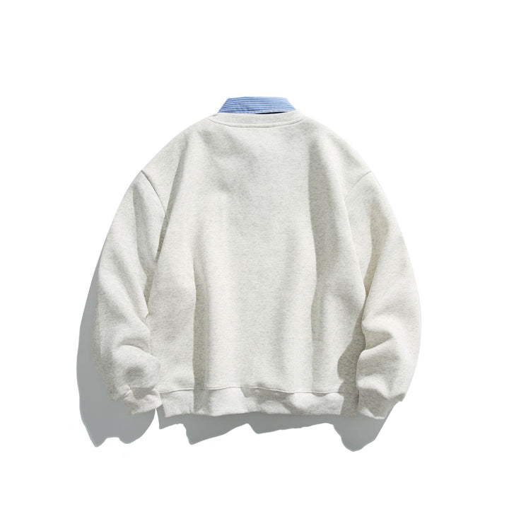 Unisex Sweatshirt im Layering-Look mit eingearbeitetem Hemdkragen und V-Ausschnitt Echoarchiv