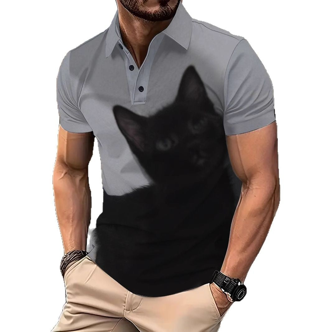 Herren Poloshirt mit kreativem Katzendesign Echoarchiv