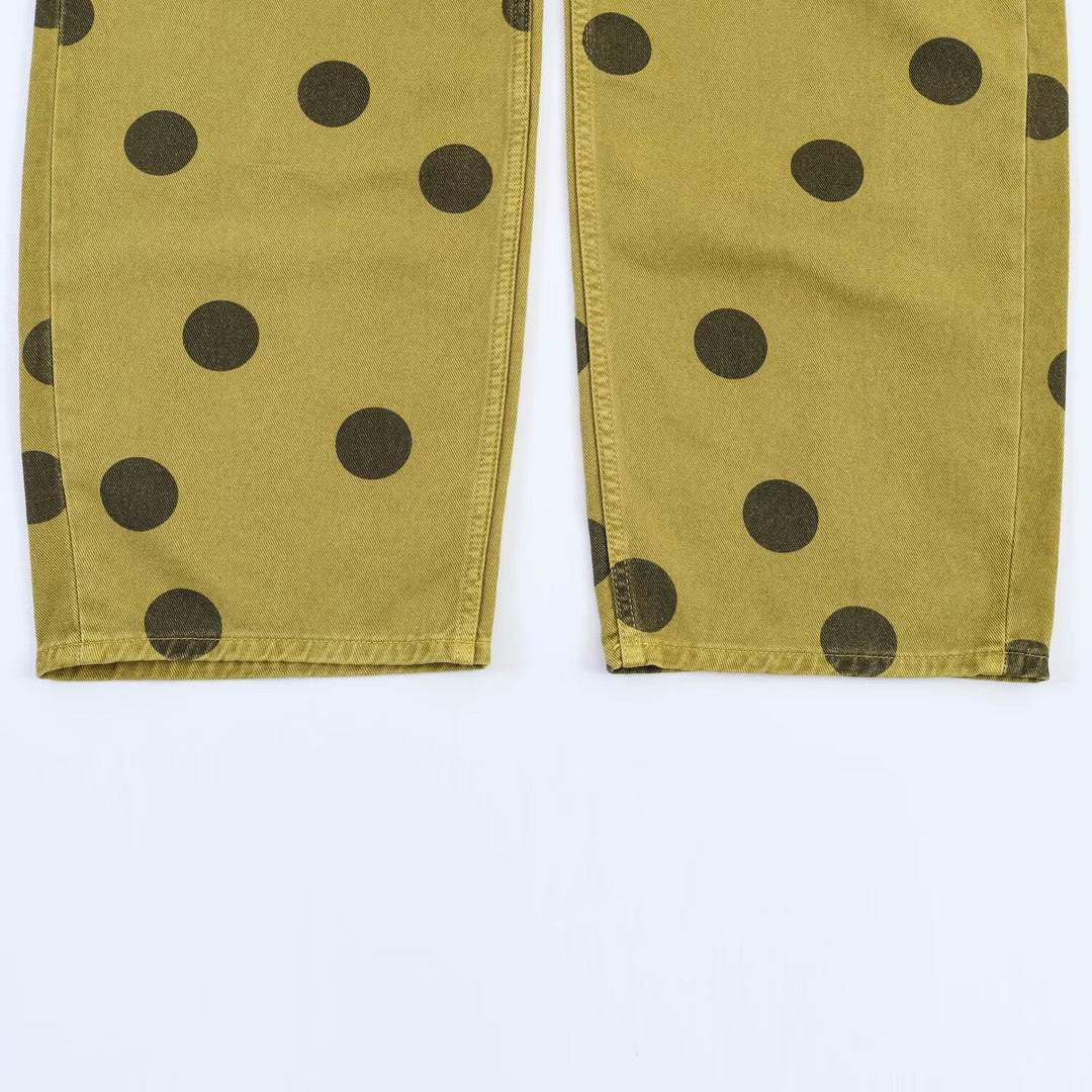 Damen Locker geschnittene High-Waist Geradehose mit großen Polka-Dots Echo Archiv