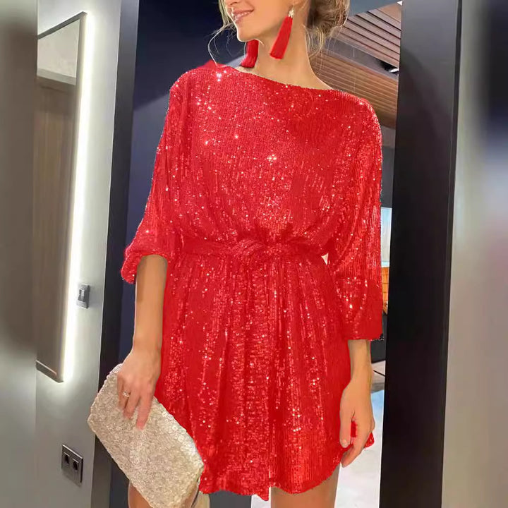 Damen Funkelndes Minikleid mit raffiniertem Faltenwurf und glamorous Ärmeln Echo Archiv