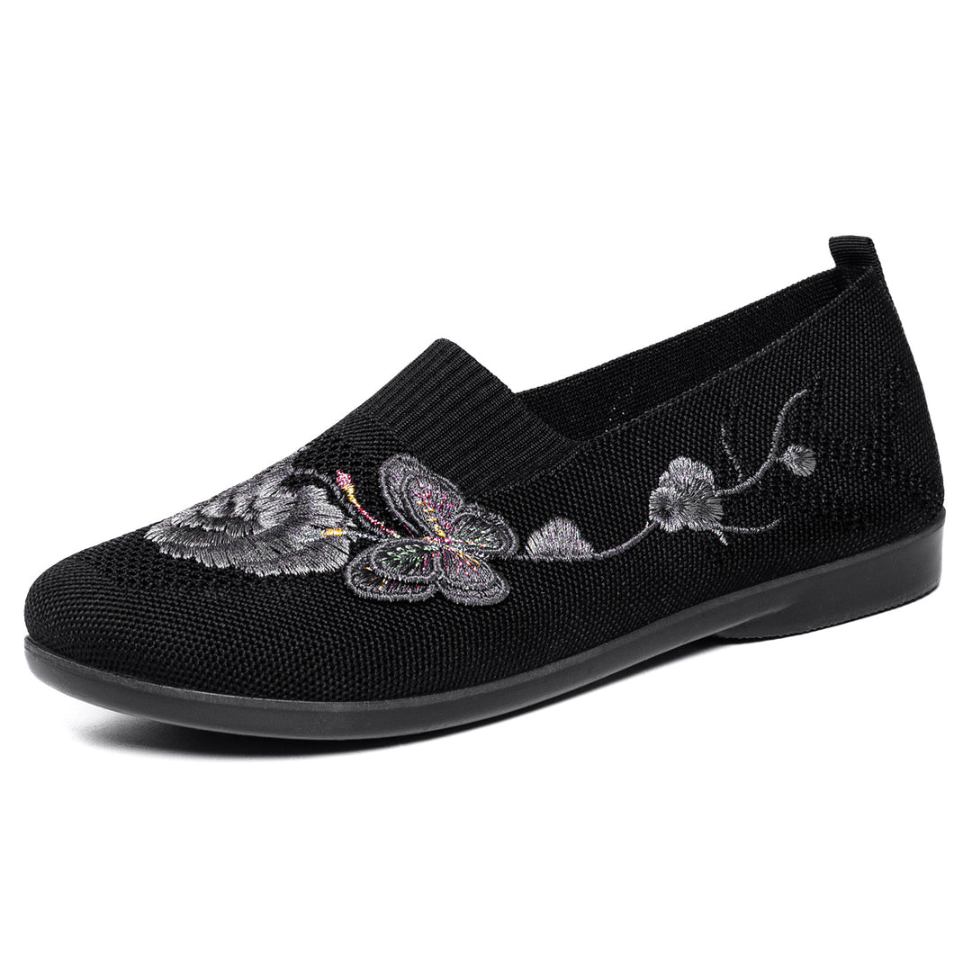 Damen nan bestickter Strick-Slipper mit sockenähnlichem Einstieg, floralem Stickmotiv und gedämpfter Leichtsohle Echo Archiv