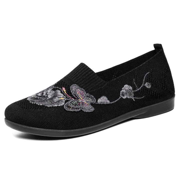 Damen nan bestickter Strick-Slipper mit sockenähnlichem Einstieg, floralem Stickmotiv und gedämpfter Leichtsohle Echo Archiv