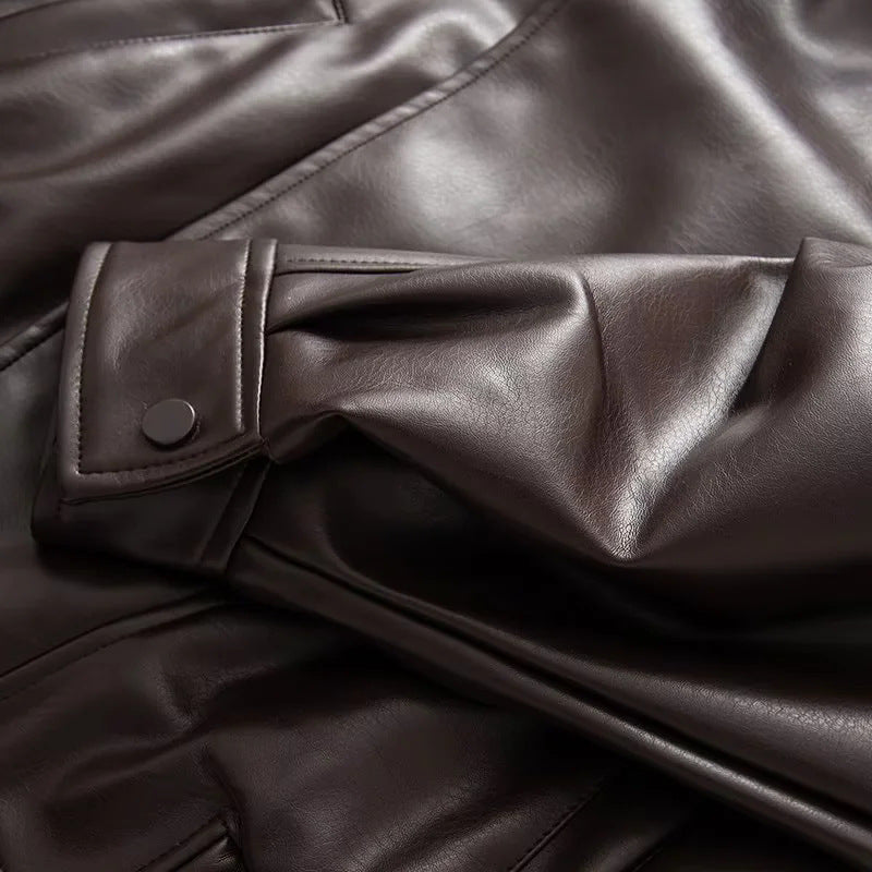 Damen nan oversized Kunstlederblouson mit großem Schalkragen, Pattentaschen und elastischem Bund Echo Archiv