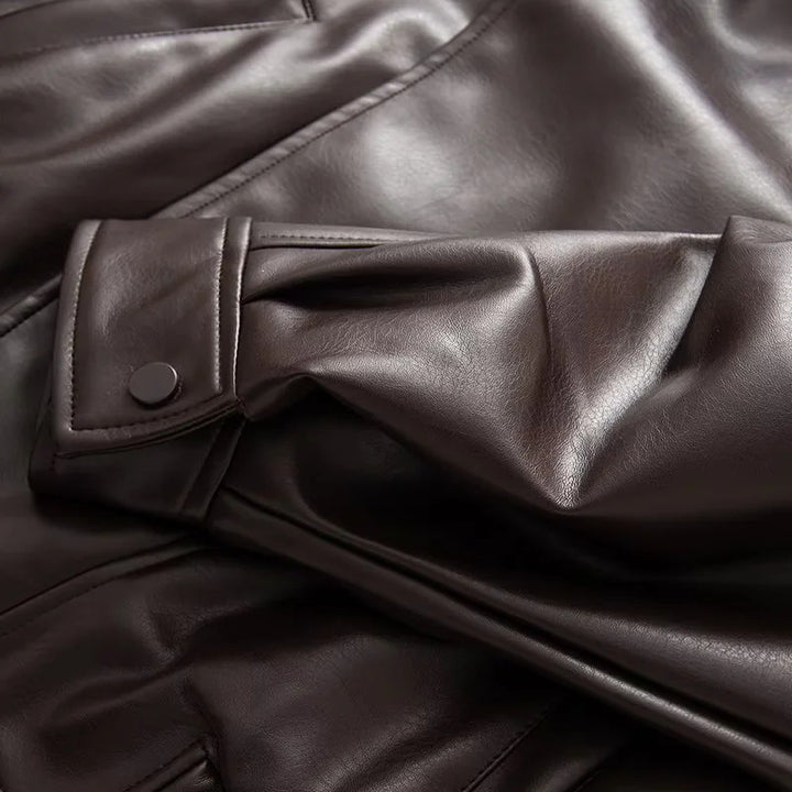 Damen nan oversized Kunstlederblouson mit großem Schalkragen, Pattentaschen und elastischem Bund Echo Archiv