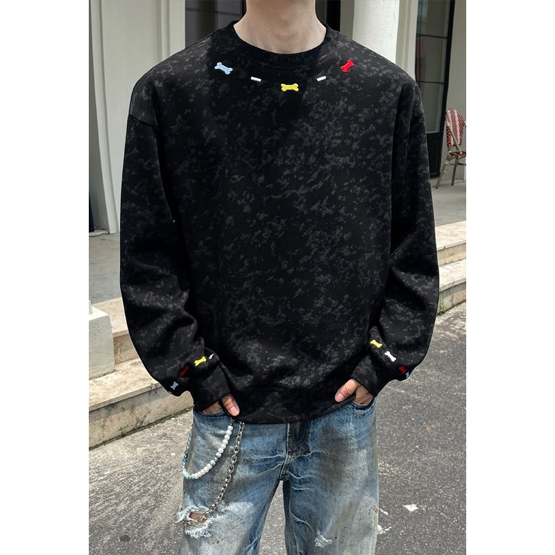Herren Oversize-Sweatshirt mit Marmor-Effekt und bunten Knochenstickereien Echo Archiv