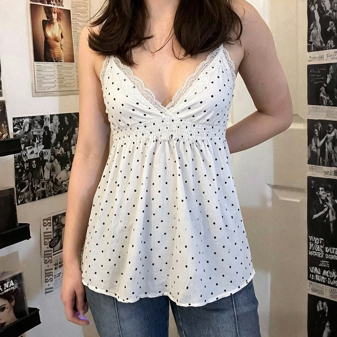 Damen Spaghetti-Top mit floralem Spitzenbesatz und elastischem Bund Echo Archiv