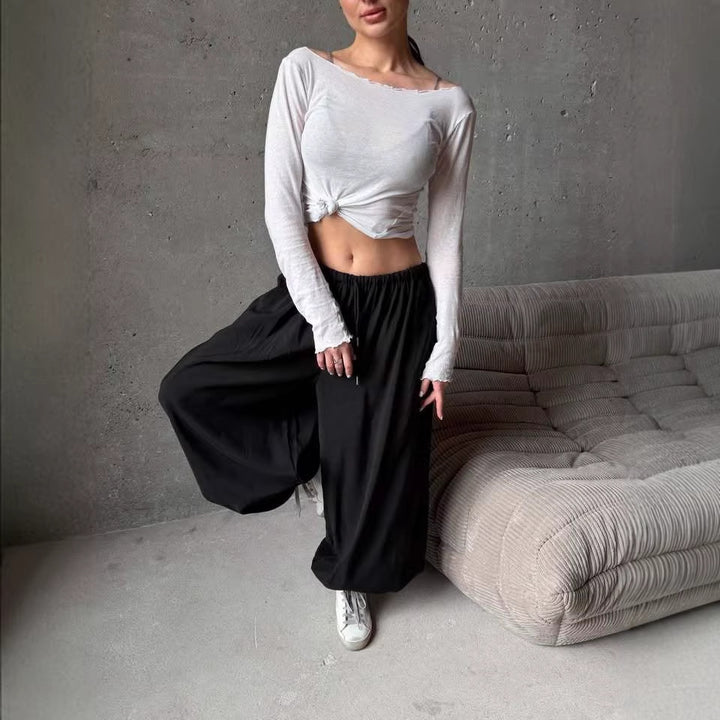 Damen weite Harem-Ballonhose mit hohem Elastikbund, Tunnelzug und lässiger Weite – Avélisse