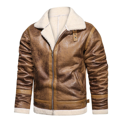 Herren Fliegerjacke mit Lammfellfutter und Vintage Kunstlederoptik – Taviero