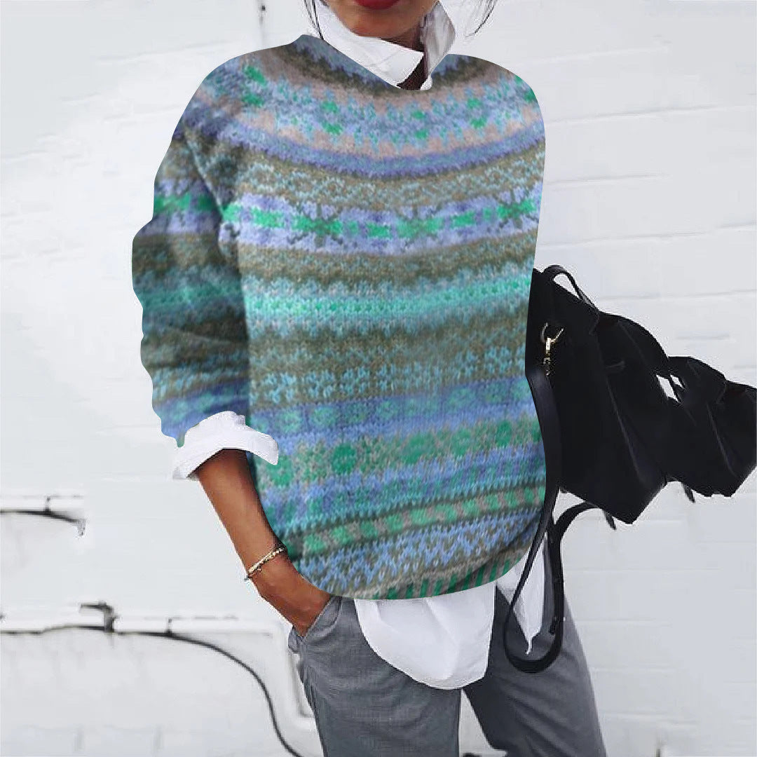 Damen lockerer Fair Isle Strickpullover mit Rundhalsausschnitt – Mavelle