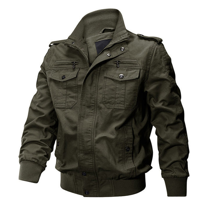 Herren nan Canvas-Fliegerjacke im Fieldstil mit hochschließendem Stehkragen, verdeckter Druckknopfblende und taktischen Reißverschlusstaschen Echo Archiv