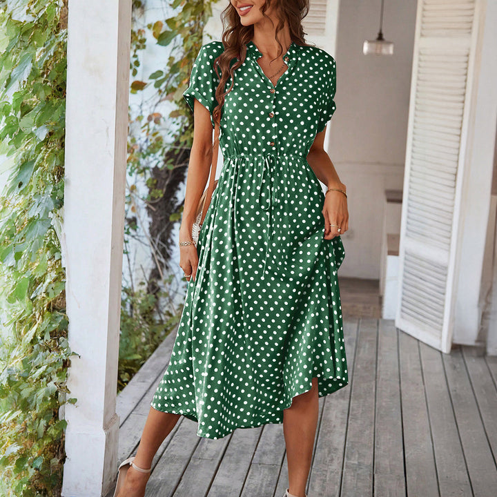 Damen Elegantes Hemdblusenkleid mit tailliertem Design und Polka-Dots Echo Archiv