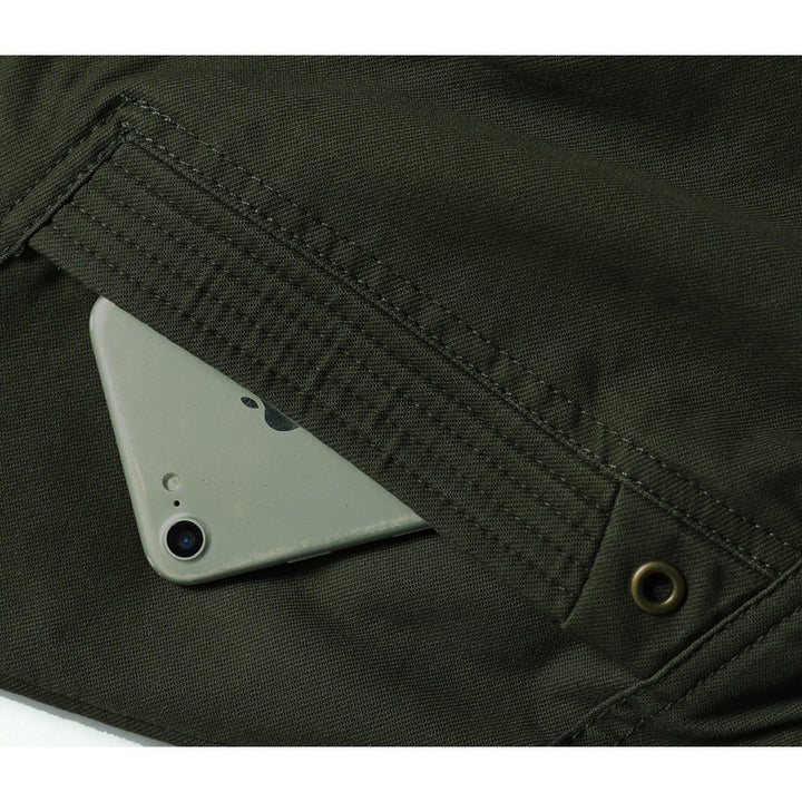 Herren Kapuzen-Canvasjacke im Military-Utility-Stil mit Camouflagemanschette und Rippbündchen Echoarchiv