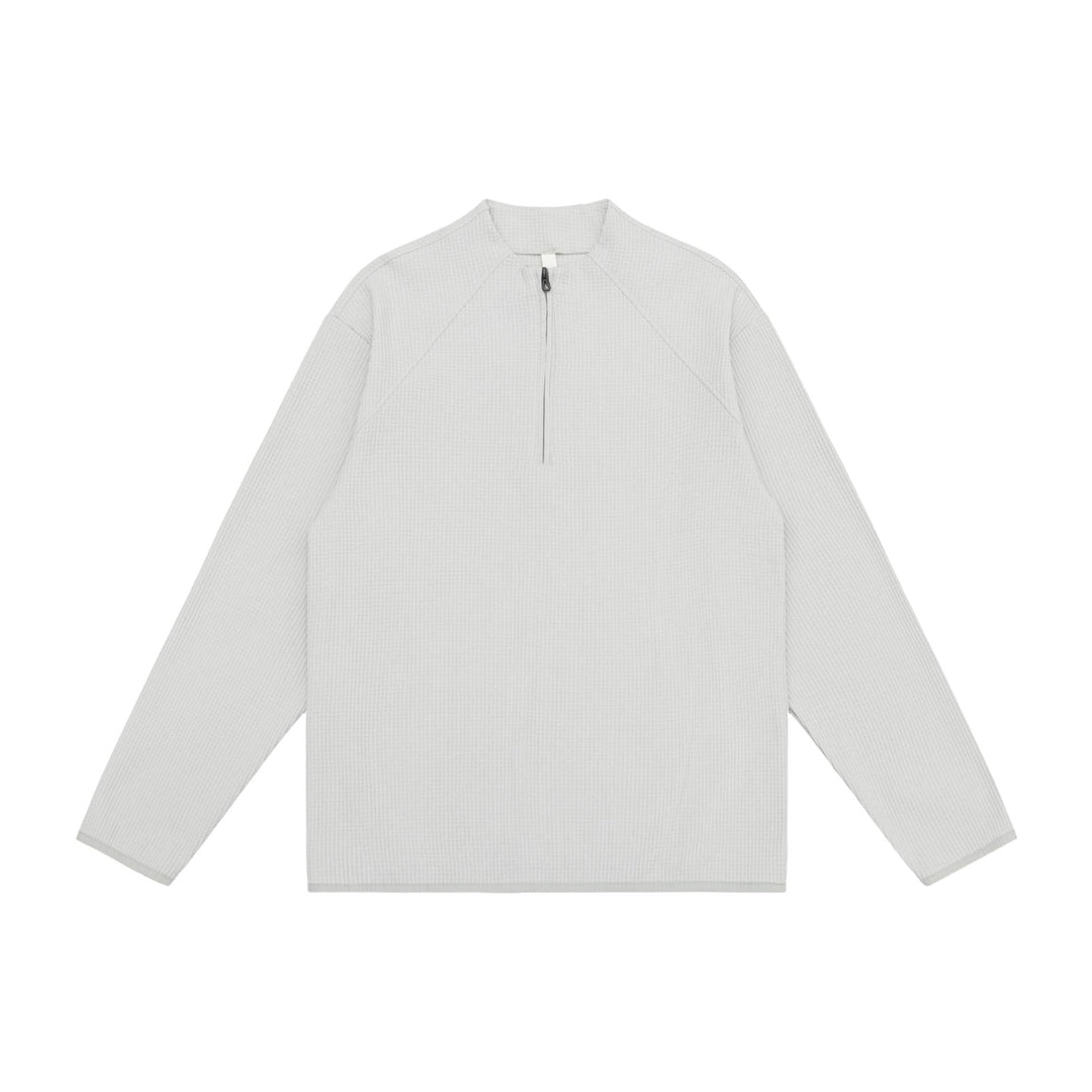 Unisex Waffelstruktur-Halbzip-Pullover mit kurzem Reißverschluss und kastiger Silhouette Echoarchiv