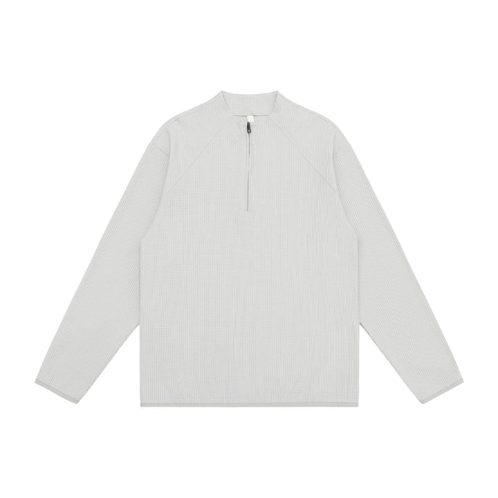 Unisex Waffelstruktur-Halbzip-Pullover mit kurzem Reißverschluss und kastiger Silhouette Echoarchiv