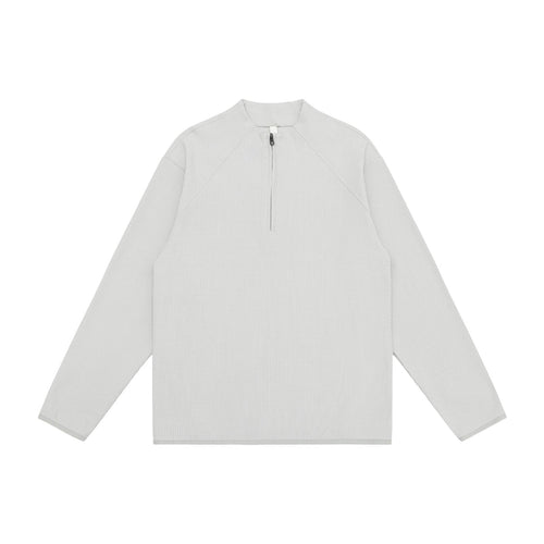 Unisex Waffelstruktur-Halbzip-Pullover mit kurzem Reißverschluss und kastiger Silhouette Echoarchiv