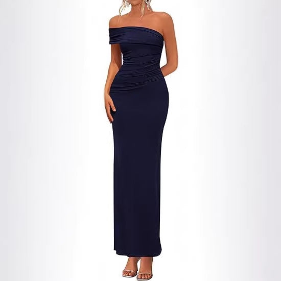 Damen Elegantes Maxi-Kleid mit schulterfreiem Design und raffinierten Drapierungen Echo Archiv