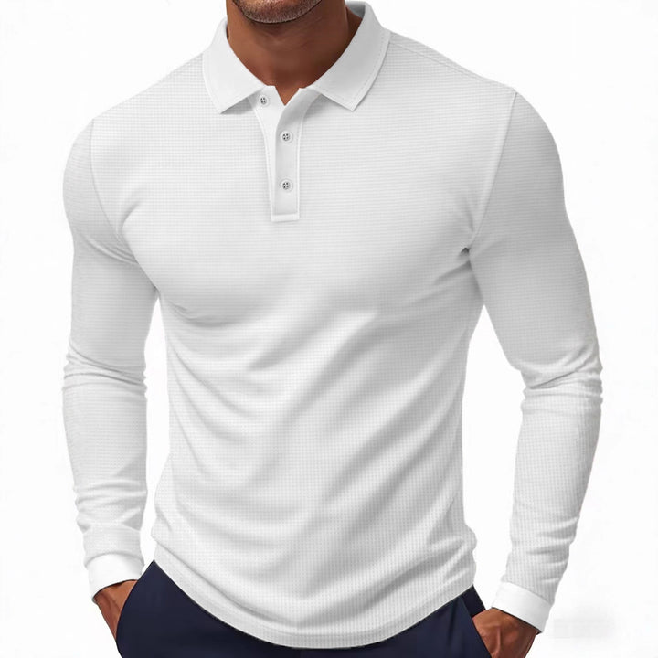 Herren Langarm Poloshirt mit strukturierter Oberfläche und klassischem Kragen Echoarchiv