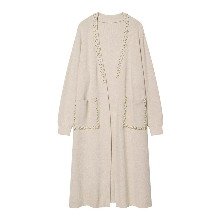 Damen langer Strickcardigan mit Perlenverzierung Echoarchiv