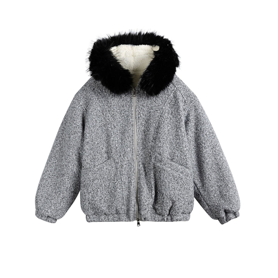 Damen Bouclé-Blousonjacke mit voluminösem Faux-Fur-Kragen und Thermofutter Echoarchiv