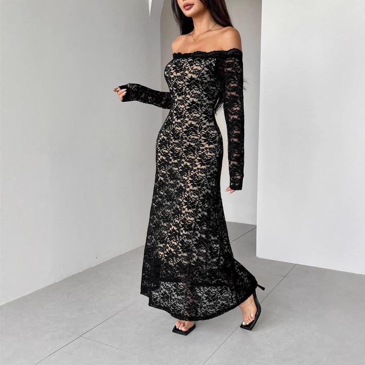 Damen nan schulterfreies Spitzenmidikleid mit feiner floraler Spitze, gefütterter Innenlage und tailliertem Schnitt Echo Archiv