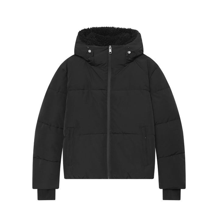 Damen Kurze wattierte Steppjacke mit Teddygefütterter Kapuze Echoarchiv