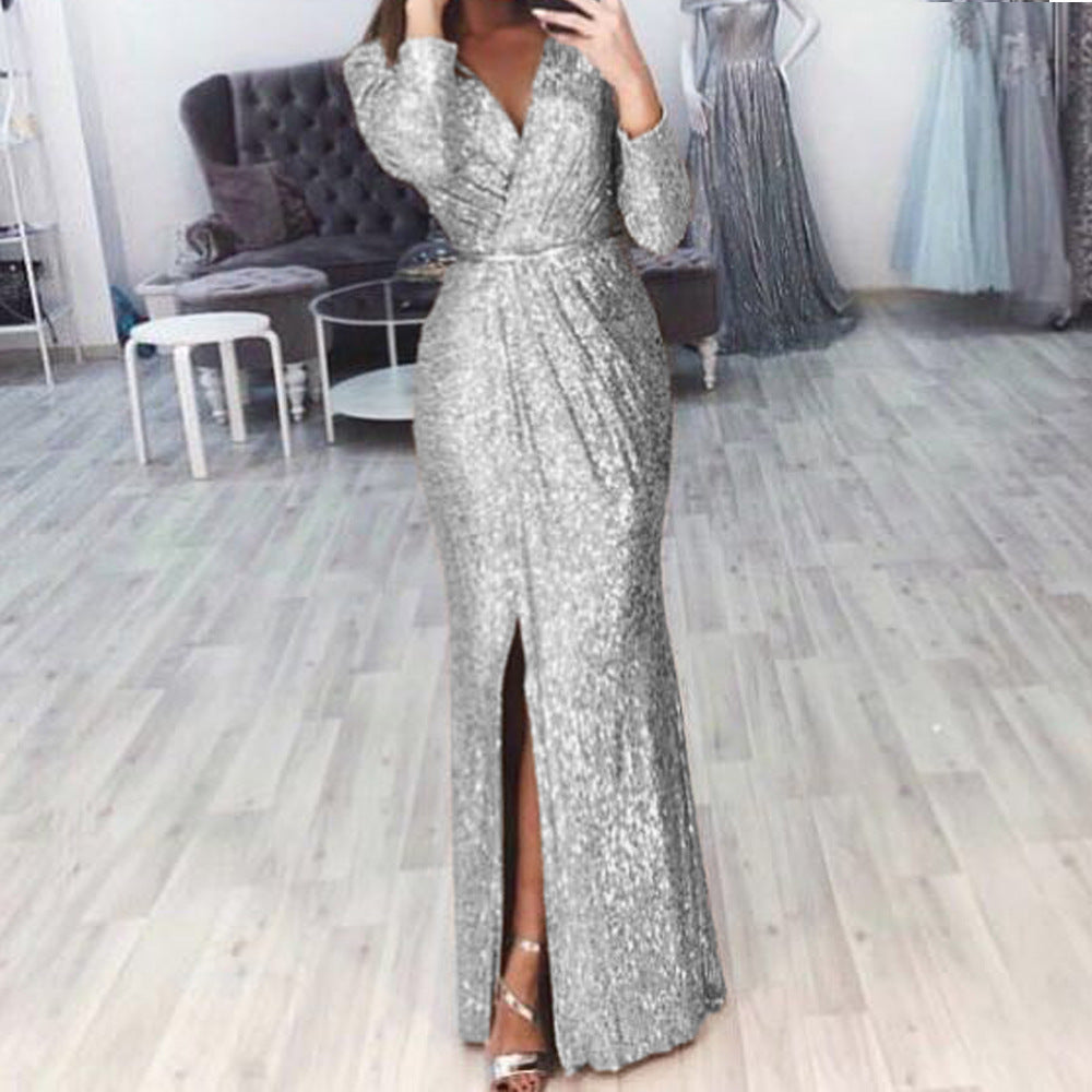 Damen Abendkleid mit Wickelfront, langem Beinschlitz und taillierter Meerjungfrauen‑Silhouette – Élara