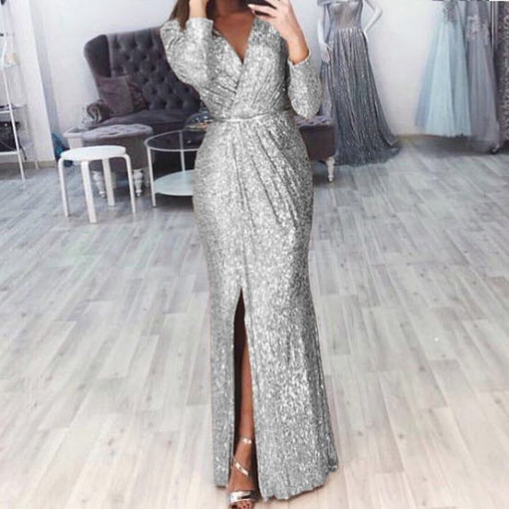 Damen Abendkleid mit Wickelfront, langem Beinschlitz und taillierter Meerjungfrauen‑Silhouette – Élara