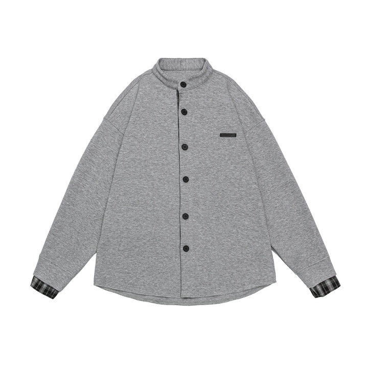 Unisex Oversize-Sweatjacke im Hemdjacken-Look mit Stehkragen Echoarchiv