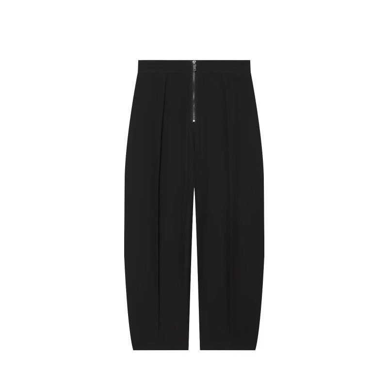 Damen weite Cropped-Hose mit hoher Taille, Kellerfalten und sichtbarem Frontreißverschluss Echo Archiv