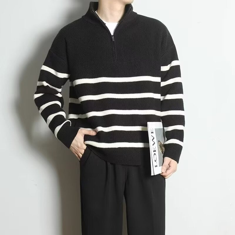 Herren Grobstrickpullover mit Zipper und Streifen Echo Archiv