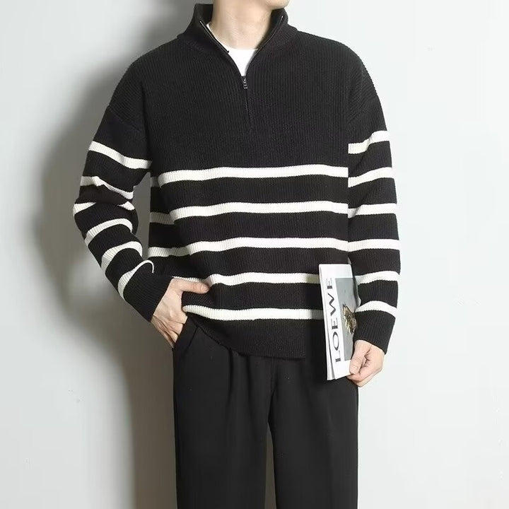 Herren Grobstrickpullover mit Zipper und Streifen Echo Archiv