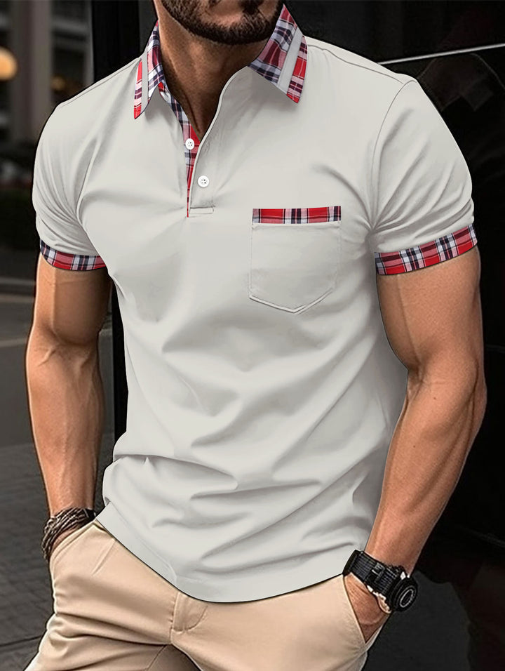 Herren Kurzarm-Casual-Polo mit markanten Karodetails Echoarchiv