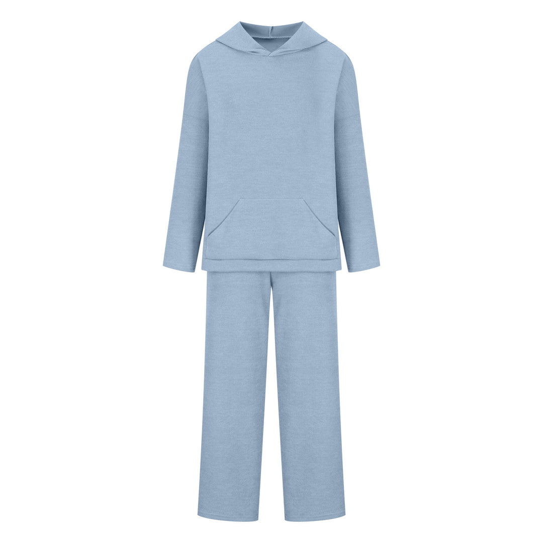 Damen gemütliches Lounge-Set mit Kapuzenpullover, Kängurutasche und weitem Jersey-Hose – Auréline