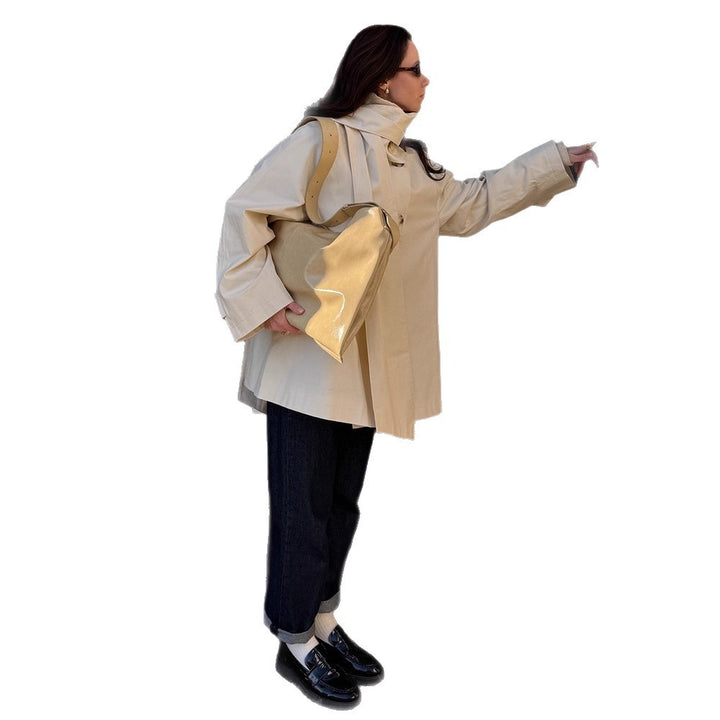 Damen Kurzer Oversize-Trench mit hohem Stehkragen, verdeckter Knopfleiste & weiten Manschetten Echoarchiv