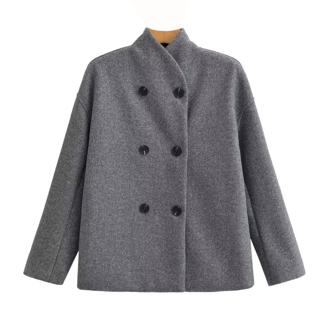 Damen Oversized Doppelreihiger Wollmantel mit Stehkragen Echo Archiv