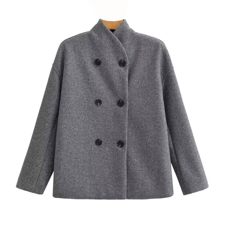 Damen Oversized Doppelreihiger Wollmantel mit Stehkragen Echo Archiv