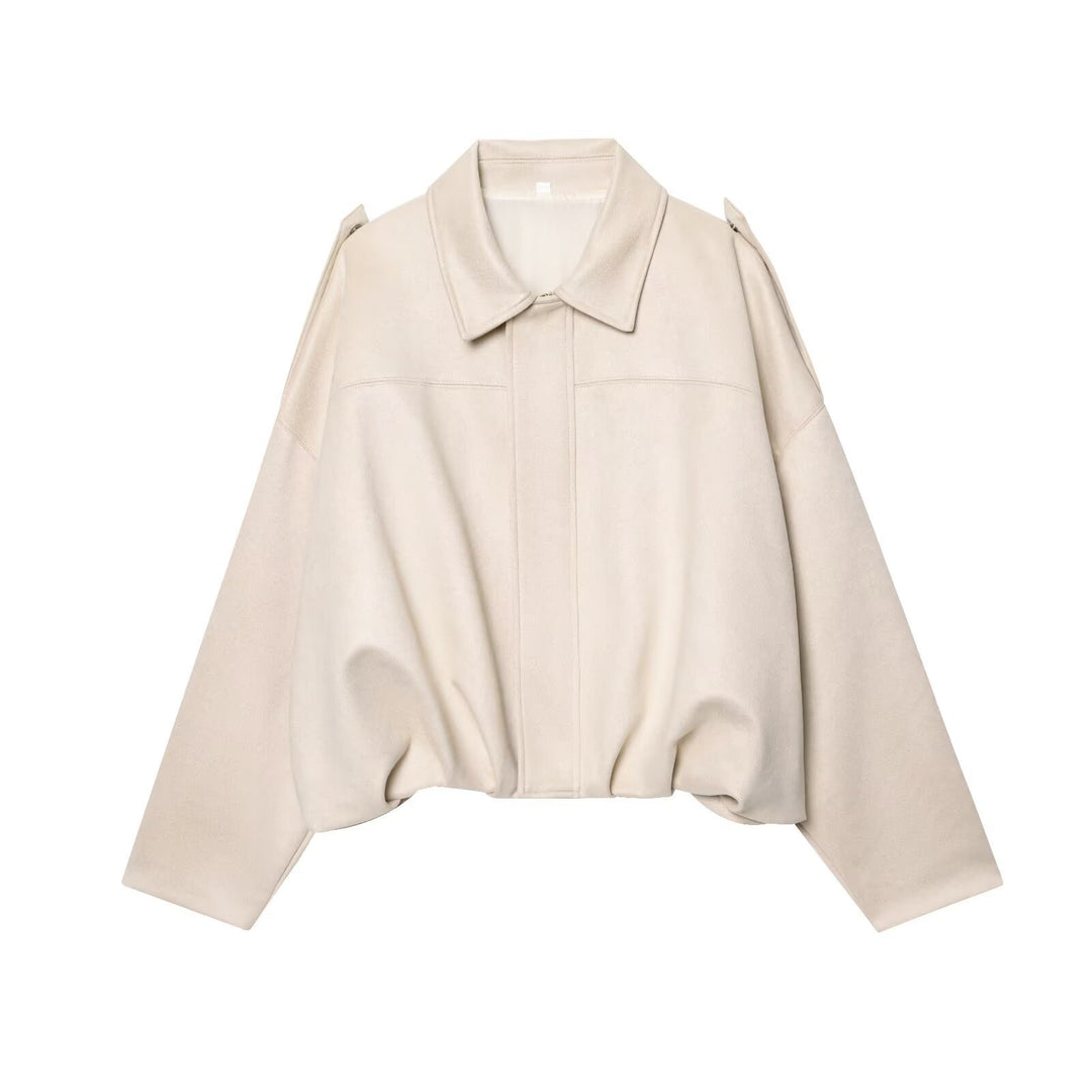 Damen Gekürzte Wildlederoptik-Blousonjacke mit Taillen-Smock und Schulterpatten Echo Archiv