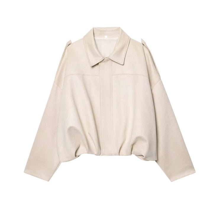 Damen Gekürzte Wildlederoptik-Blousonjacke mit Taillen-Smock und Schulterpatten Echo Archiv