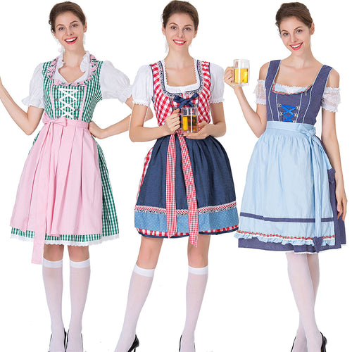 Damen nan traditionelles Dirndl mit Schnürcorsage, knielangem Tellerrock und Schürze Echo Archiv