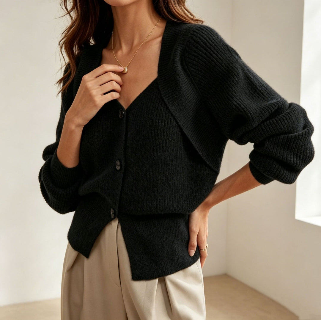 Damen Überschnittiger Feinstrick-Cardigan mit V-Ausschnitt und Knopfleiste – Veloura